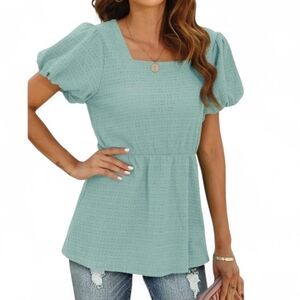 Women's Mint Green Puff Sleeve Top
